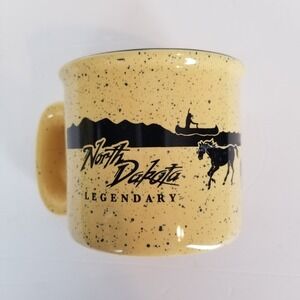 North Dakota Legendary Yellow Speckled Ceramic Campfire Coffee Mug Bison Horse